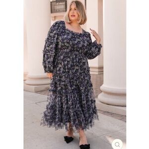 MM Ivy City Catherine Maxi Dress Dark Floral Ruffled Chiffon Long Bohemian BOHO‎